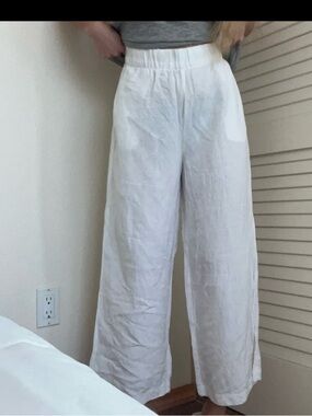 Lightweight White Wide-Leg Cropped Linen Pants